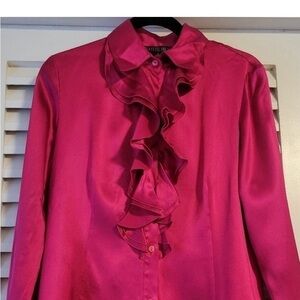 Lafayette 148 New York Pink Ruffle Blouse
